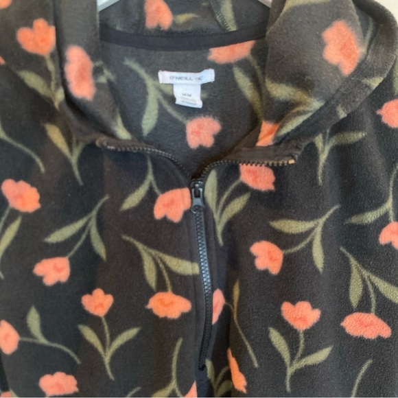 Oneill Hoodie Womens Medium Black Pink Floral Fleece Hooded Boho Beachy Pullover - Picture 2 of 7